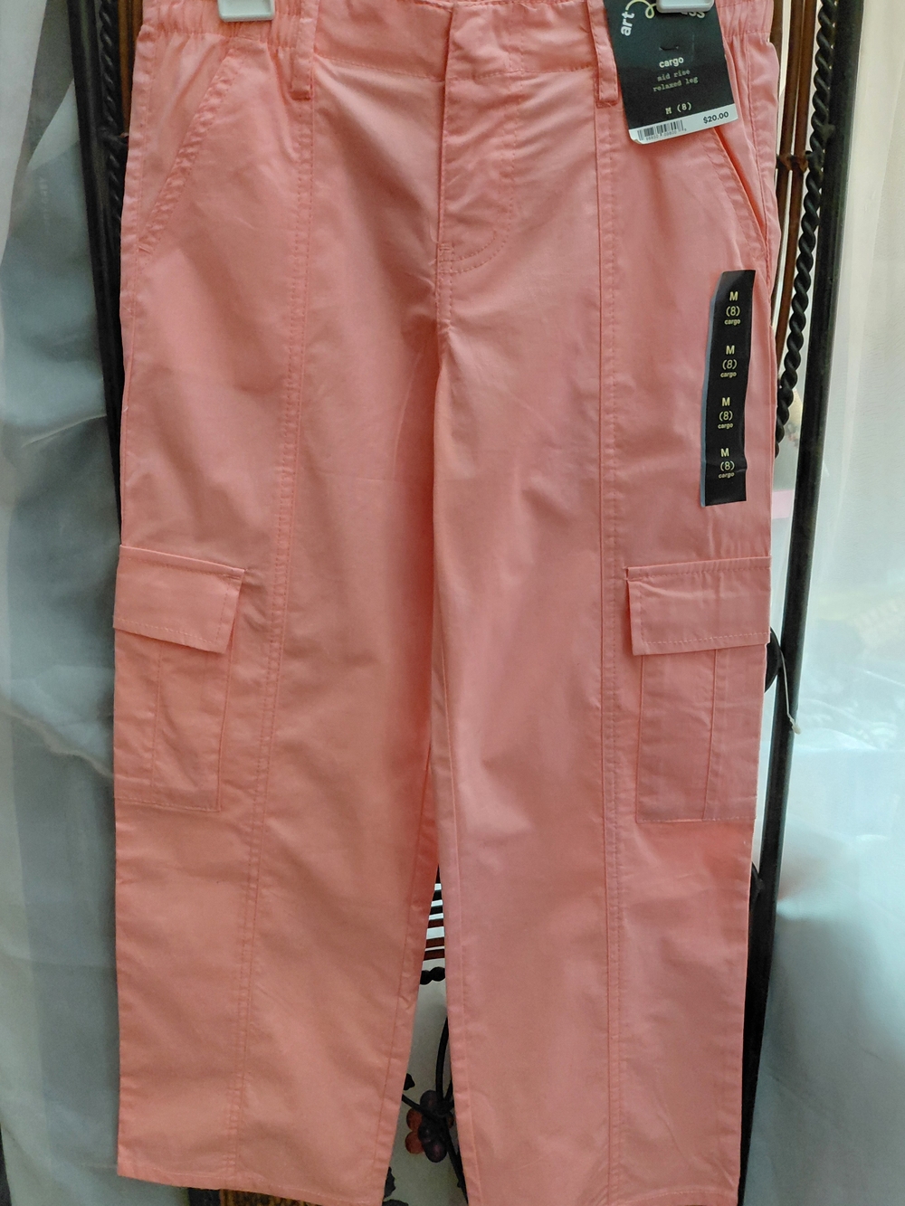 art class peach-pink elastic waist cargo pants
